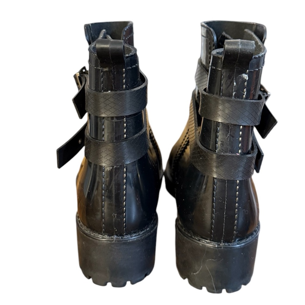 Nicole Miller Lugged Sole Black Rubber Rain Boots with Buckles Women’s Size 7 - Picture 2 of 8